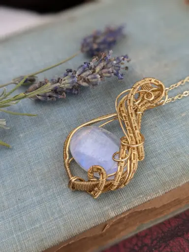 Moonstone and Bronze Wire Wrap Necklace